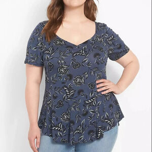 Lane Bryant Plus Size Floral Sweetheart Neck Tunic Tee 22/24 Casual Chic